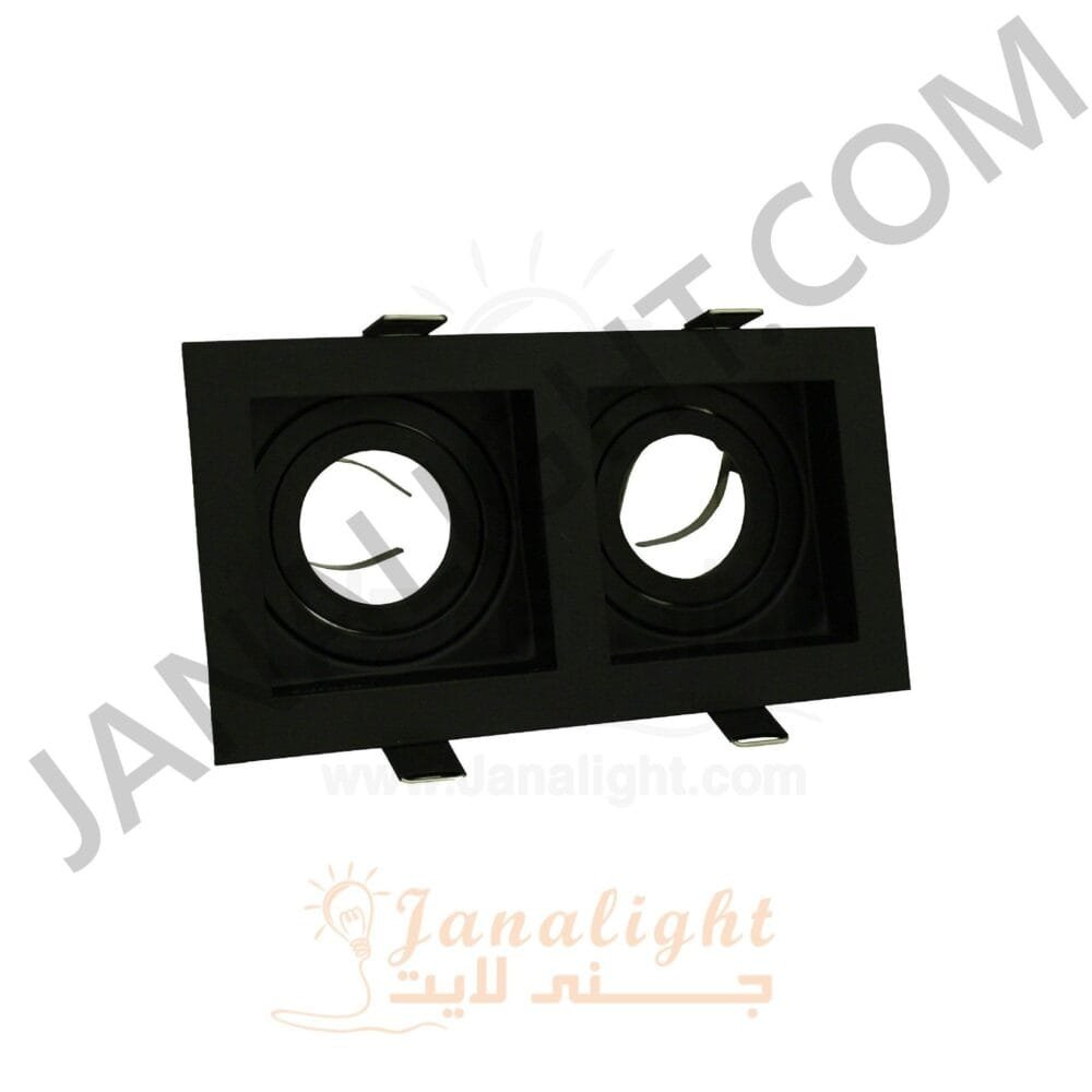 جسم سبوت لايت 2عين ميتال مربع غاطس اسود سادة Double Square Metallic Black SpotLight Frame