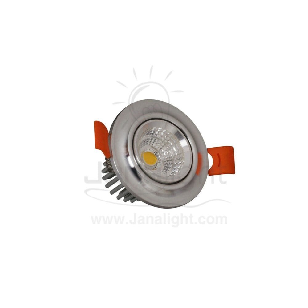 سبوت لايت 5 وات 5سم فضي وورم COB غاطس pivoting round recessed silver led spotlight 5 watt