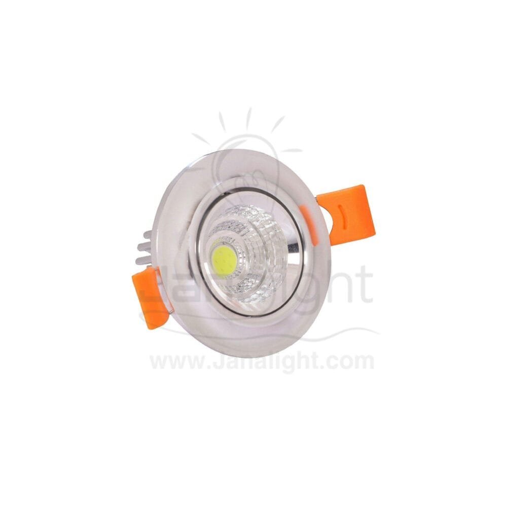 سبوت لايت 5 وات 5سم فضي ابيض COB غاطس pivoting round recessed silver led spotlight 5 watt