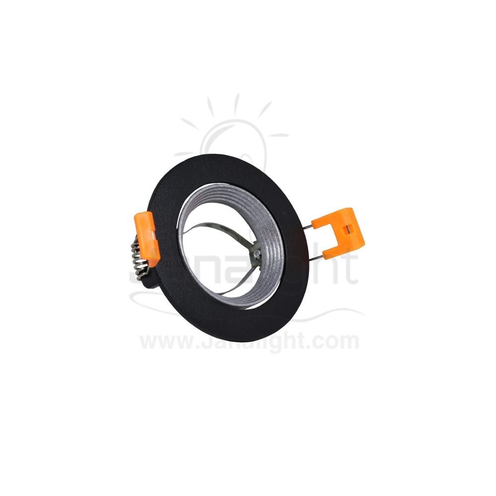 سبوت لايت فارغ متحرك مدور مدرج المنيوم اسود وفضي جنى لايت LT-208 Round pivoting gradual black and silver recessed frame spotlight