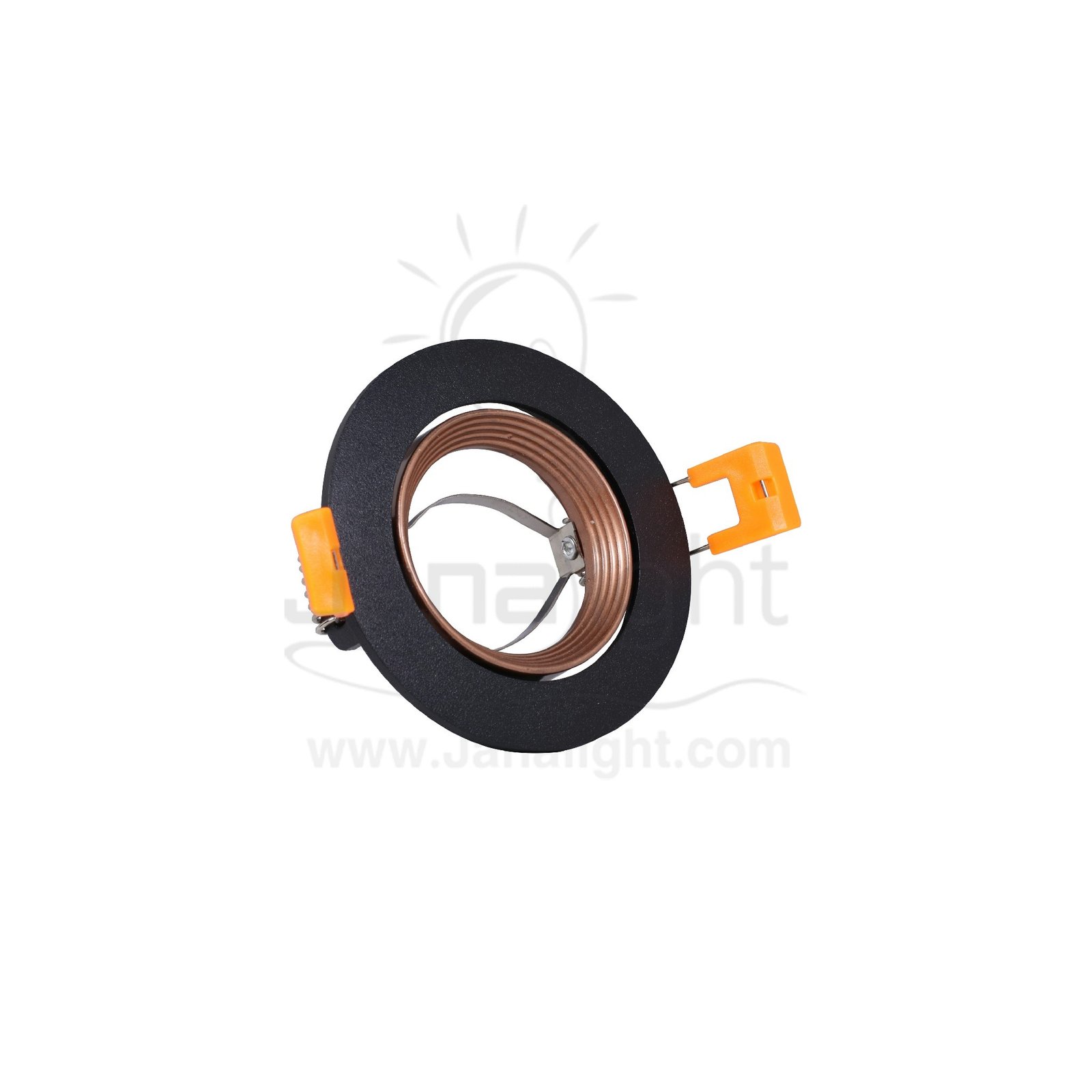 سبوت لايت فارغ متحرك مدور مدرج المنيوم اسود ونحاسي جنى لايت LT-208 Round pivoting gradual black and copper recessed frame spotlight