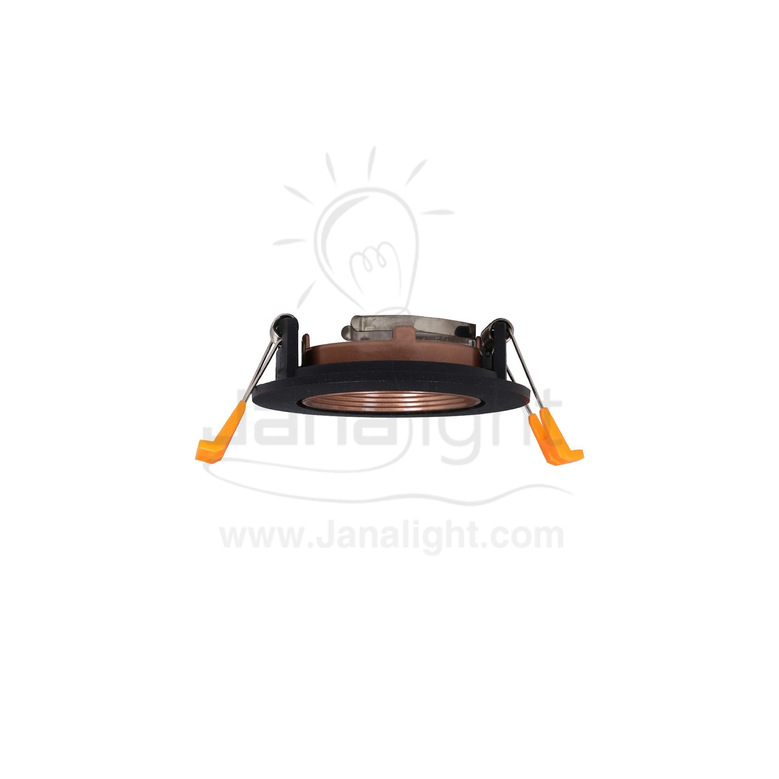 سبوت لايت فارغ متحرك مدور مدرج المنيوم اسود ونحاسي جنى لايت LT-208 Round pivoting gradual black and copper recessed frame spotlight