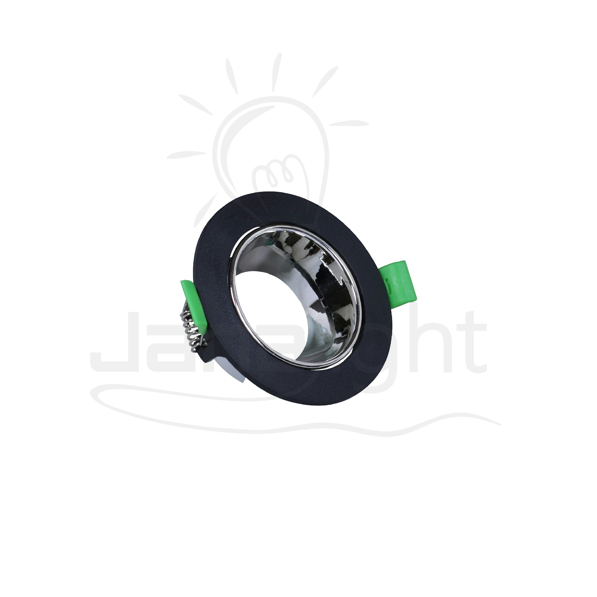 سبوت لايت فارغ متحرك مدور بلاستيك اسود وفضي لامع جنى لايت JN402 Recessed pivoting deep round frame black and bright gray spotlight