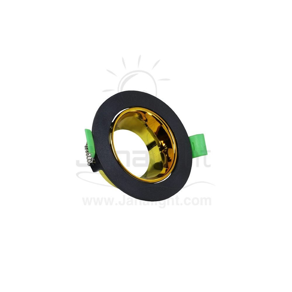 سبوت لايت فارغ متحرك مدور اسود وذهبي لامع جنى لايت JN402 Round pivoting black and bright gold recessed frame spotlight