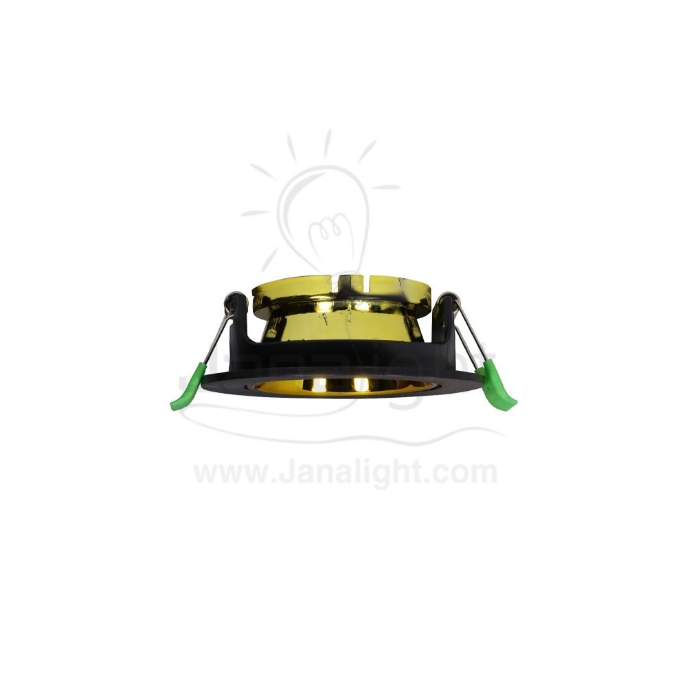 سبوت لايت فارغ متحرك مدور اسود وذهبي لامع جنى لايت JN402 Round pivoting black and bright gold recessed frame spotlight