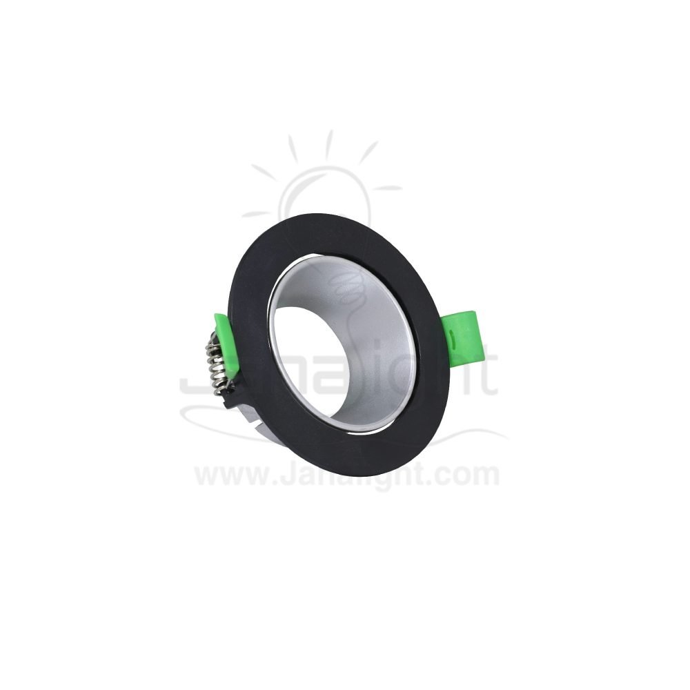 سبوت لايت فارغ متحرك مدور اسود وفضي مط جنى لايت JN402 Round pivoting black and matt silver recessed frame spotlight
