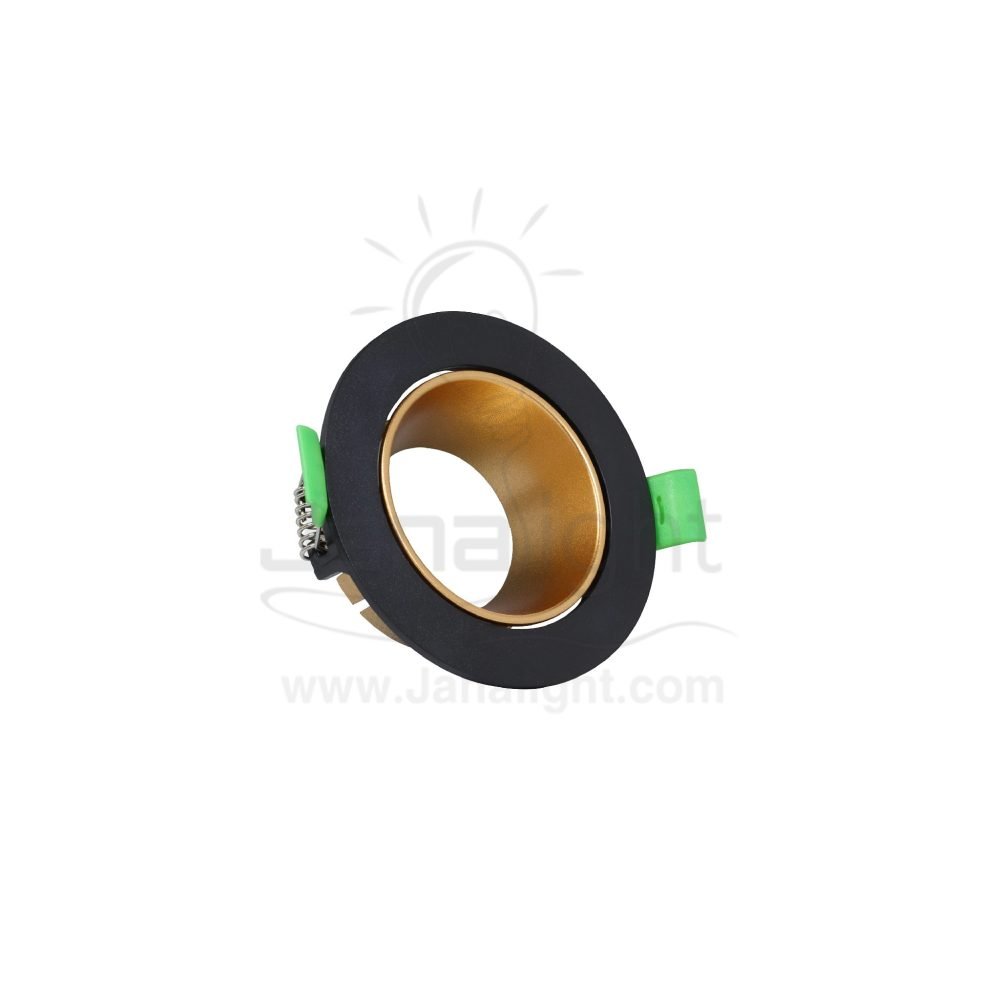 سبوت لايت فارغ متحرك مدور اسود وذهبي مط جنى لايت JN402 Round pivoting black and matt gold recessed frame spotlight