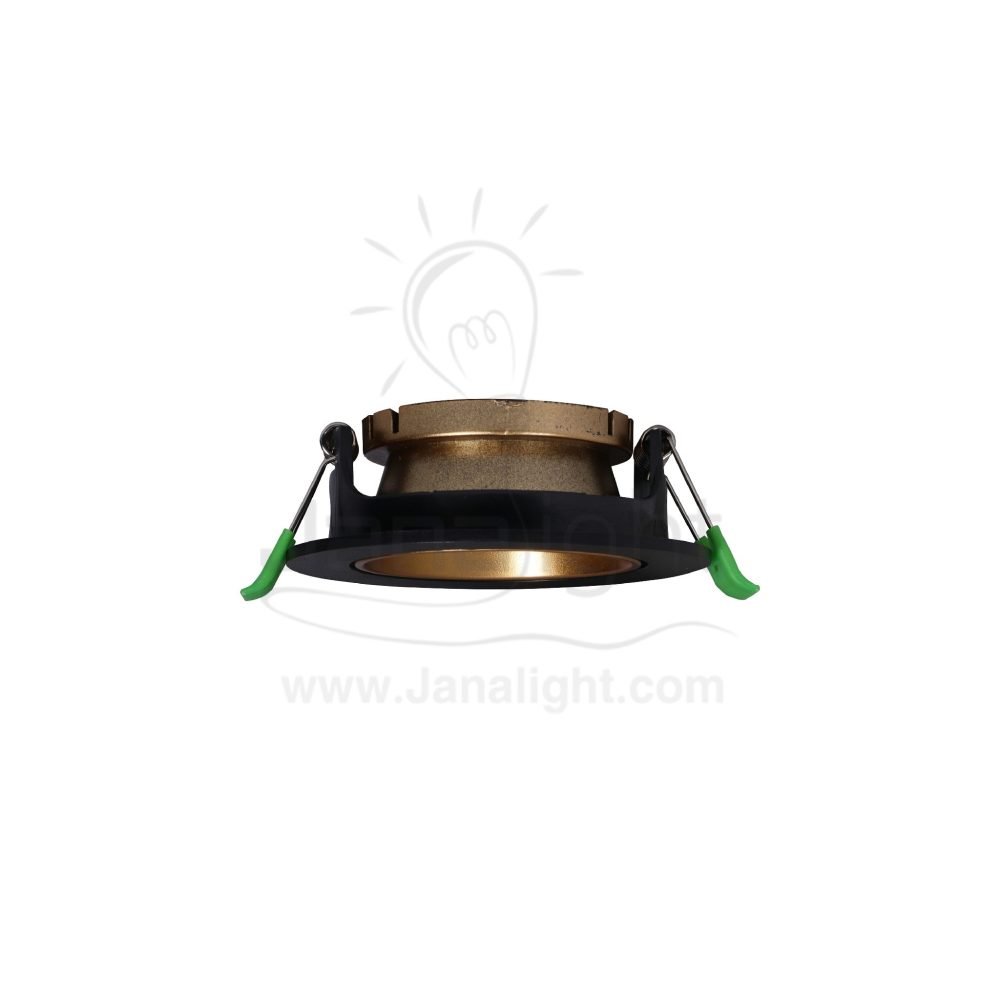 سبوت لايت فارغ متحرك مدور اسود وذهبي مط جنى لايت JN402 Round pivoting black and matt gold recessed frame spotlight