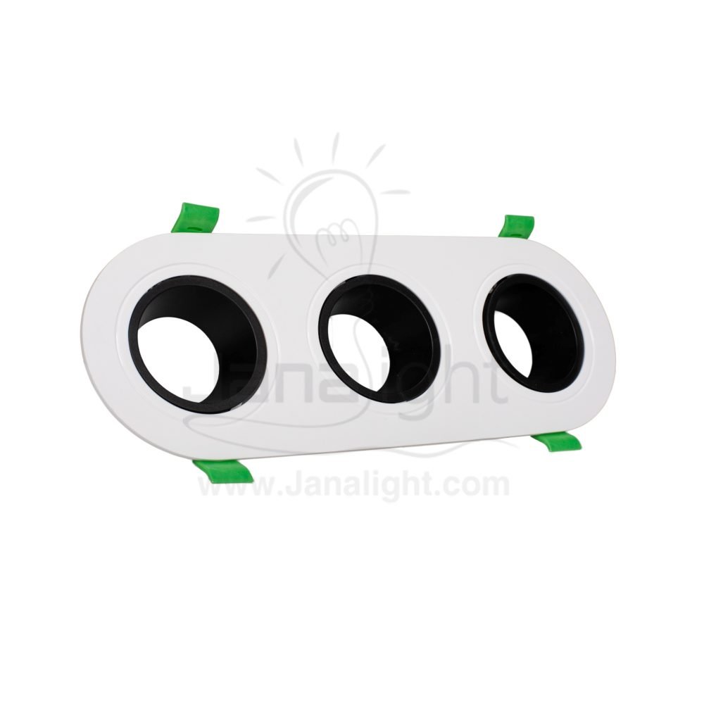 سبوت لايت فارغ مدور متحرك بيضاوي 3 عين بلاستك ابيض حلق اسود جنى لايت JN438 Oval 3 eye recessed frame spotlight white and black