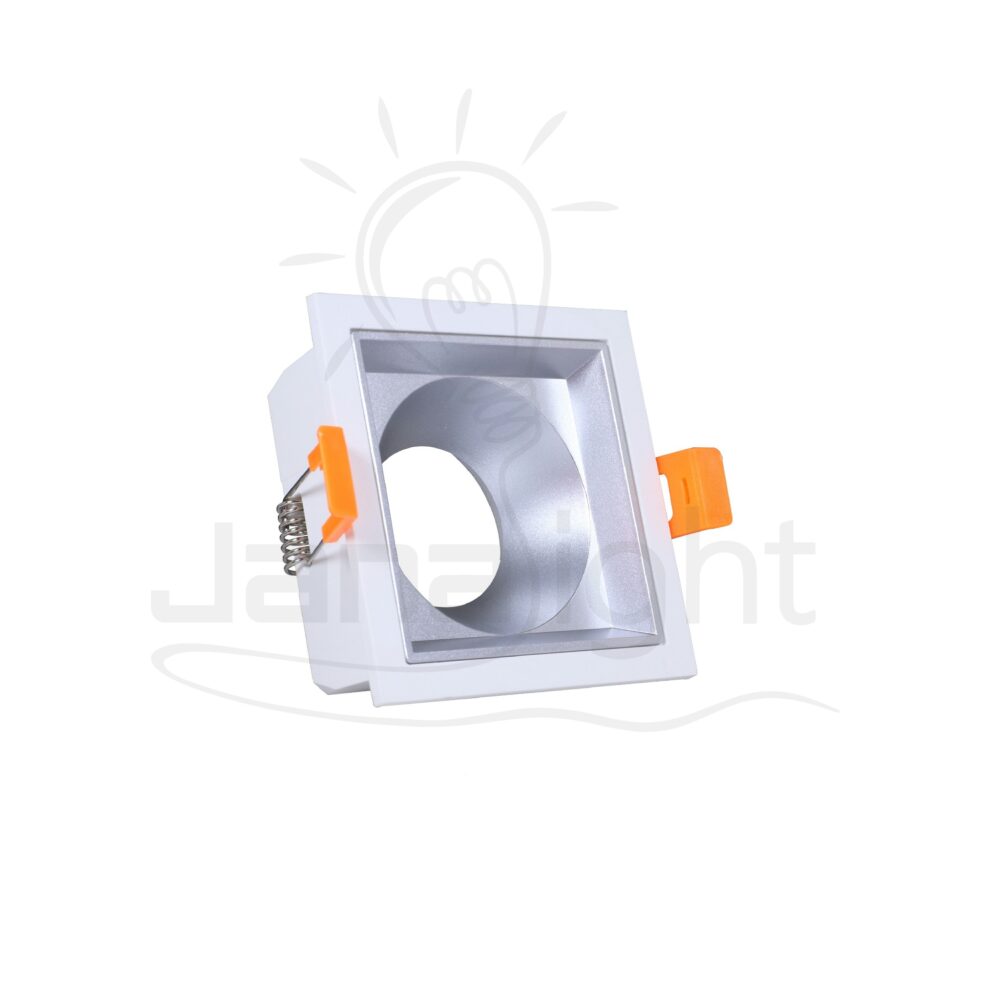 سبوت لايت فارغ بلاستيك مربع ابيض و فضي جنى لايت LT-231 Recessed square frame white and silver spotlight