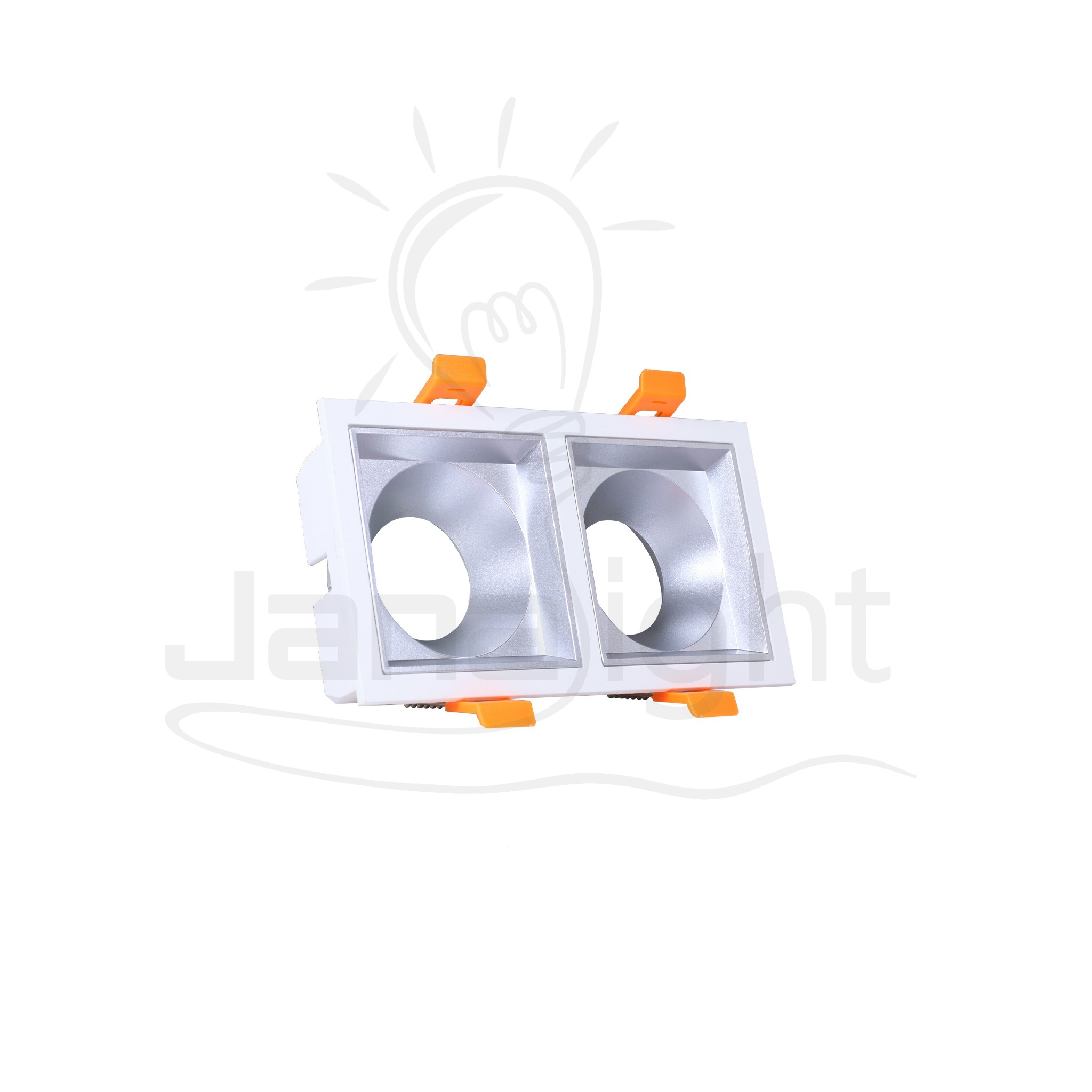 سبوت لايت فارغ ثابت 2 عين بلاستيك مربع ابيض و فضي جنى لايت LT-231 Recessed double rectangular frame white and silver spotlight