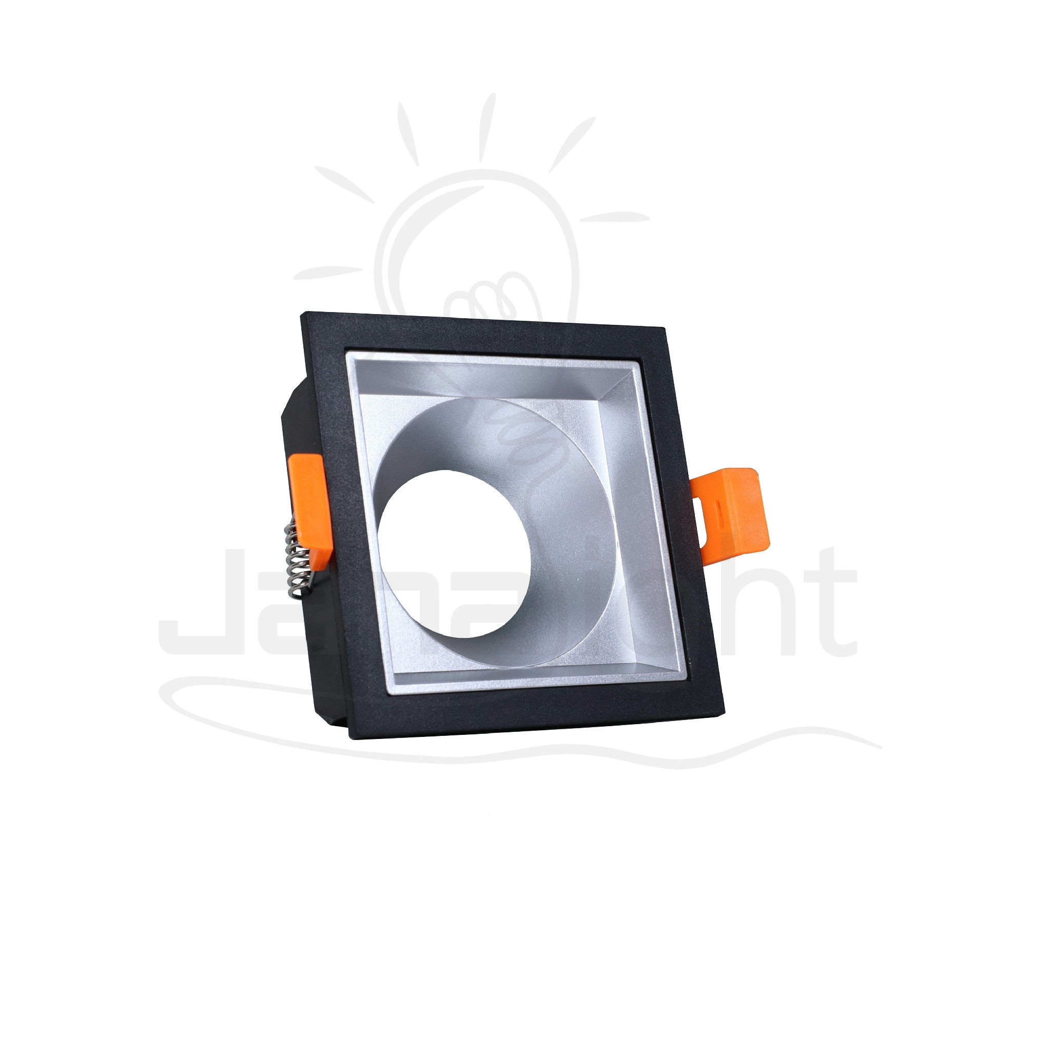 سبوت لايت فارغ بلاستيك مربع اسود و فضي جنى لايت LT-231 Recessed square frame black and silver spotlight