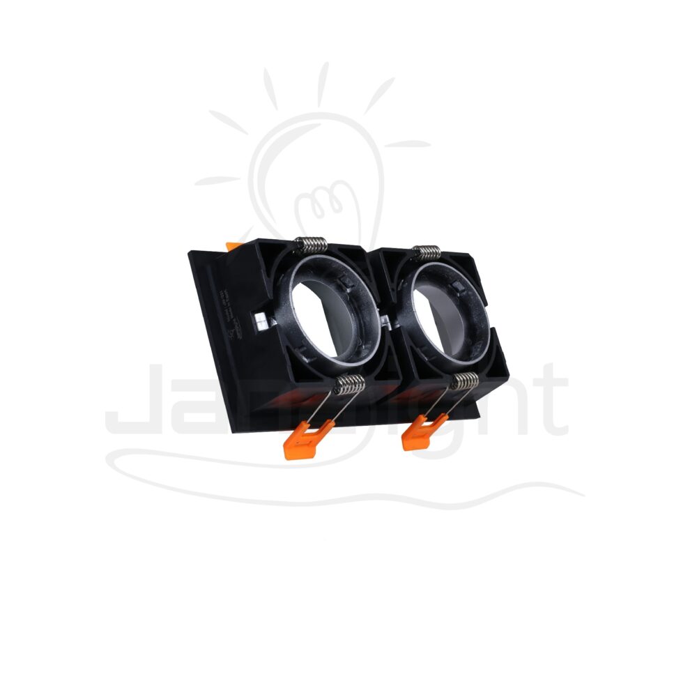 سبوت لايت فارغ ثابت 2 عين بلاستيك مربع اسود و فضي جنى لايت LT-231 Recessed double rectangular frame black and silver spotlight