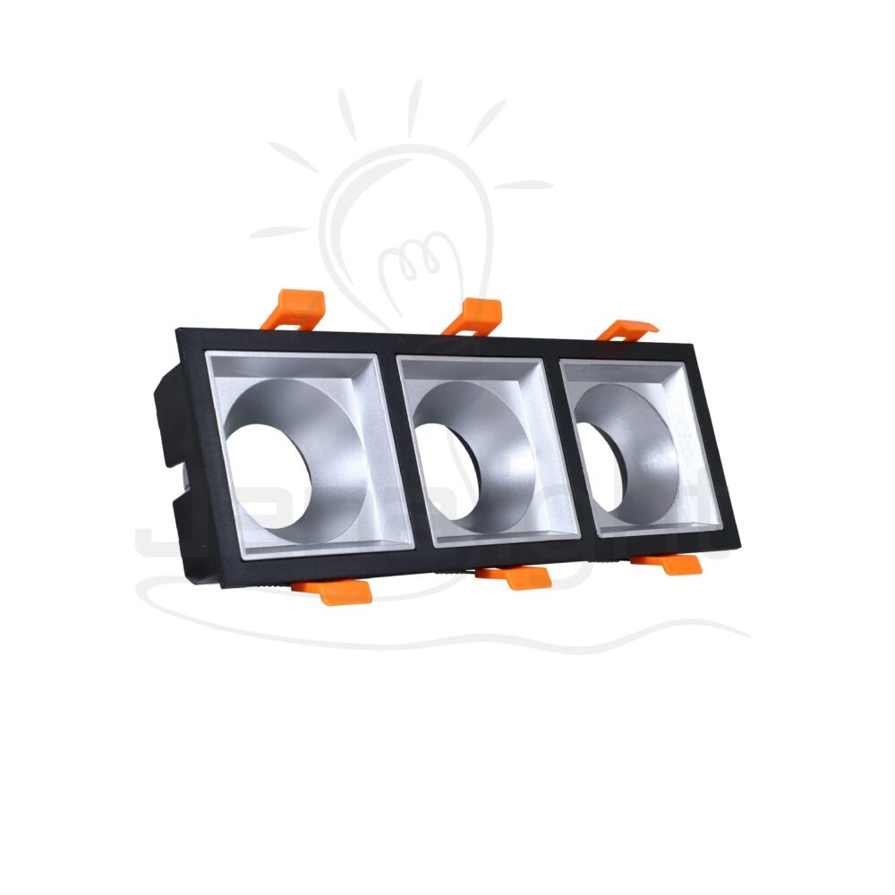 سبوت لايت فارغ ثابت 3 عين بلاستيك مربع اسود و فضي جنى لايت LT-231 Recessed triple rectangular frame black and silver spotlight