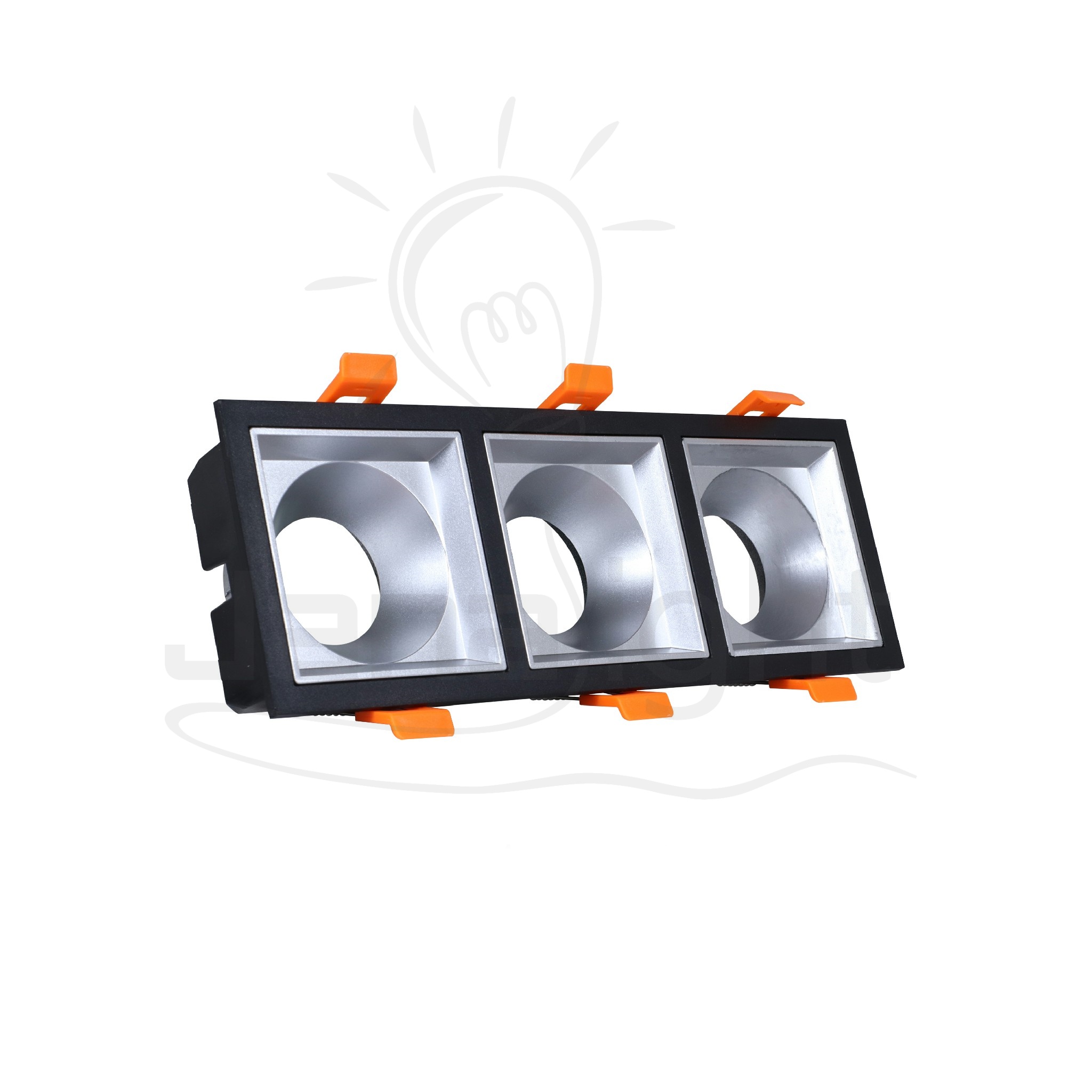 سبوت لايت فارغ ثابت 3 عين بلاستيك مربع اسود و فضي جنى لايت LT-231 Recessed triple rectangular frame black and silver spotlight