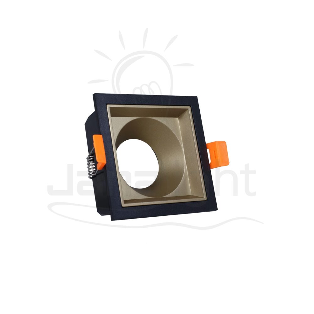 سبوت لايت فارغ بلاستيك مربع اسود و ذهبي مط جنى لايت LT-231 Recessed square frame black and matt gold spotlight