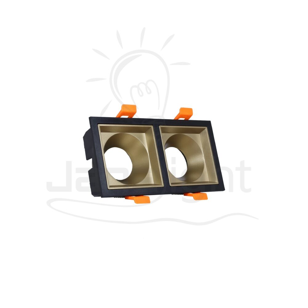 سبوت لايت فارغ ثابت 2 عين بلاستيك مربع اسود و ذهبي مط جنى لايت LT-231 Recessed double rectangular frame black and matt gold spotlight