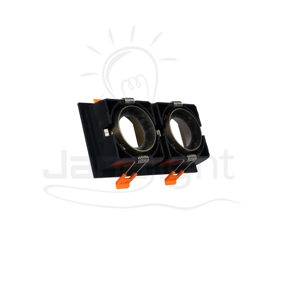 سبوت لايت فارغ ثابت 2 عين بلاستيك مربع اسود و ذهبي مط جنى لايت LT-231 Recessed double rectangular frame black and matt gold spotlight