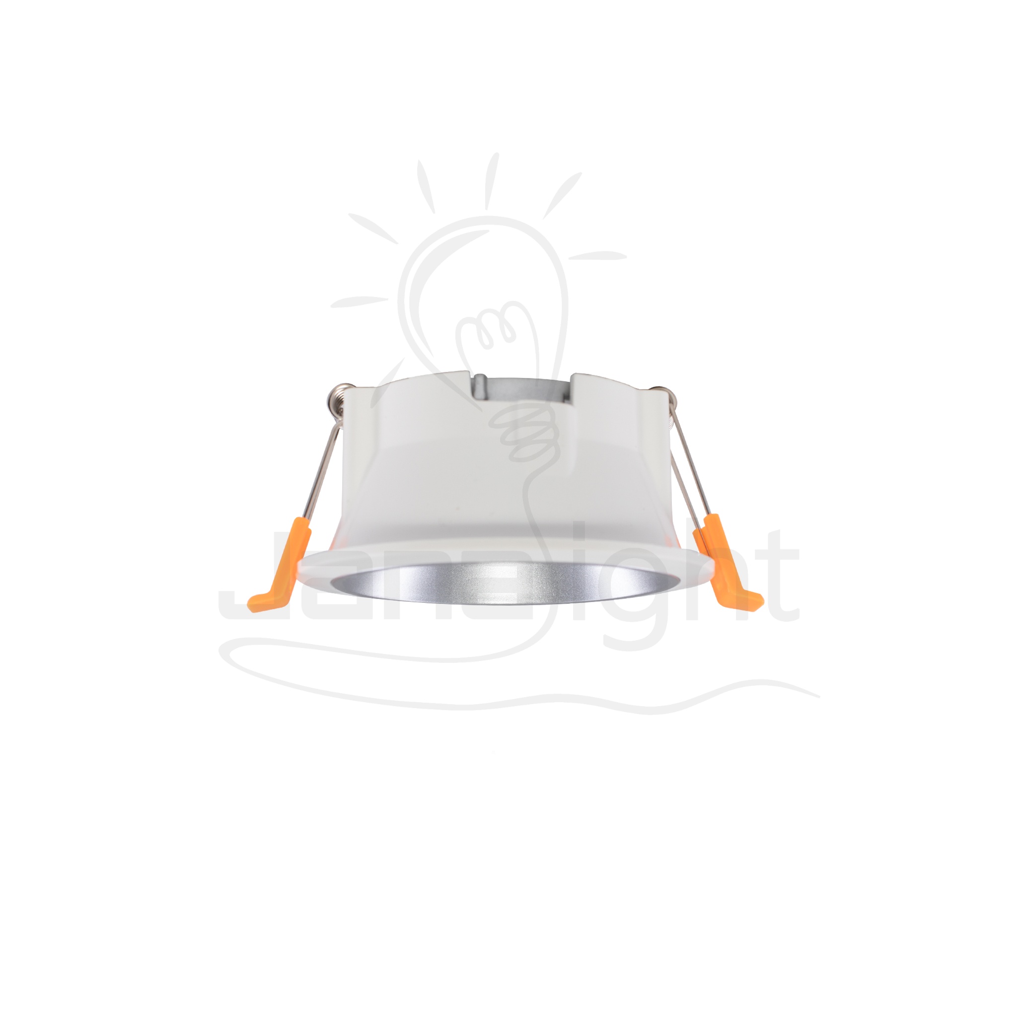 سبوت لايت فارغ مدور بلاستك شفه رفيعة ابيض فضي جنى لايت Empty round plastic spotlight with a thin lip white and silver Jana Light