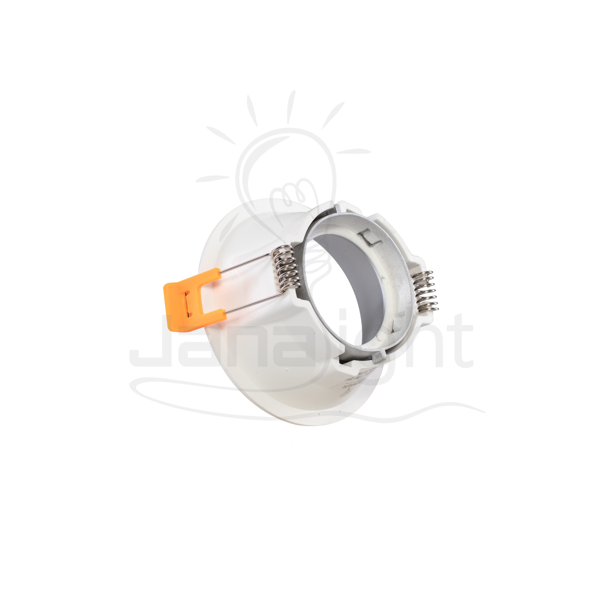 سبوت لايت فارغ مدور بلاستك شفه رفيعة ابيض فضي جنى لايت Empty round plastic spotlight with a thin lip white and silver Jana Light