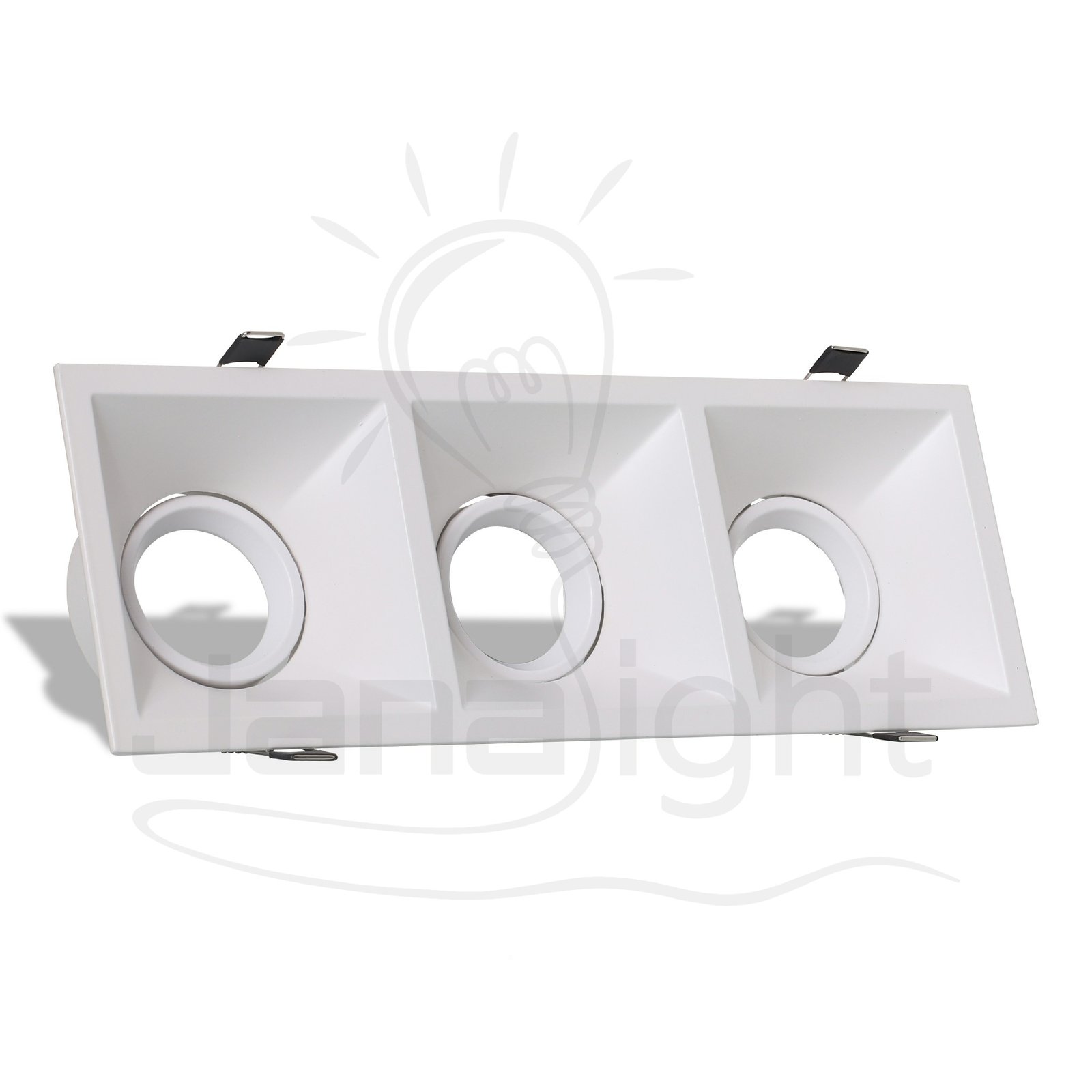 جسم سبوت 3 عين فارغ مسحوب متحرك مربع ابيض المنيوم جنى لايت XC228S WH Triple Eye Empty Recessed Adjustable Spotlight Body Square White