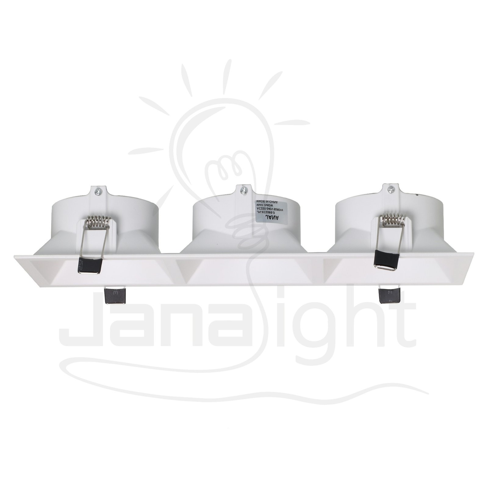 جسم سبوت 3 عين فارغ مسحوب متحرك مربع ابيض المنيوم جنى لايت XC228S WH Triple Eye Empty Recessed Adjustable Spotlight Body Square White