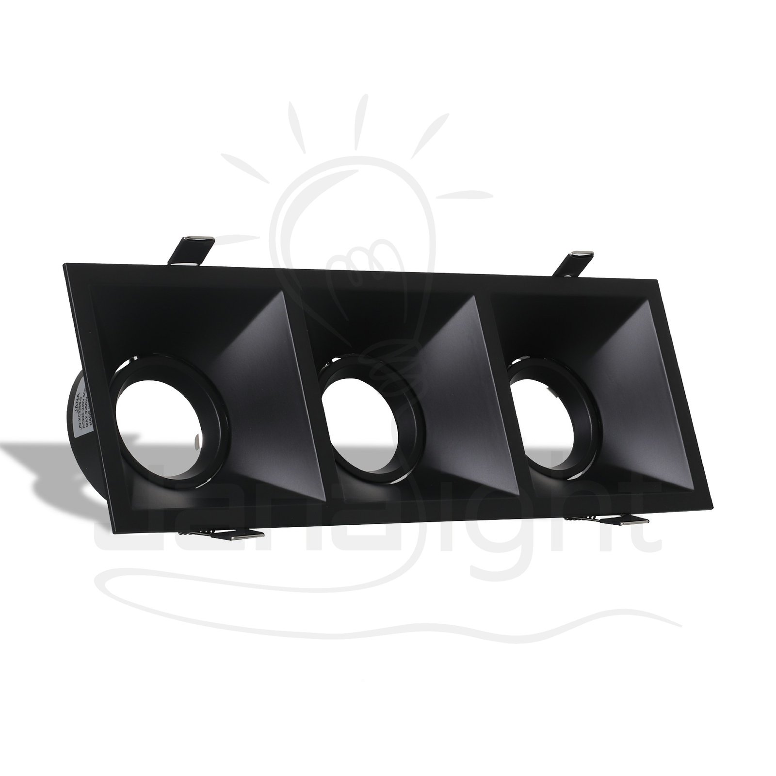 جسم سبوت 3 عين فارغ مسحوب متحرك مربع اسود المنيوم جنى لايت XC228S BK Triple Eye Empty Recessed Adjustable Spotlight Body Square Black
