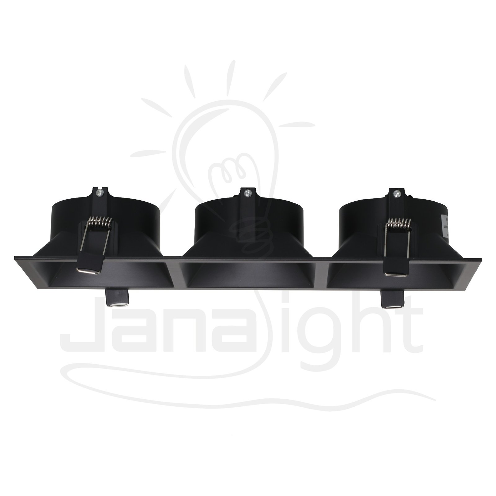 جسم سبوت 3 عين فارغ مسحوب متحرك مربع اسود المنيوم جنى لايت XC228S BK Triple Eye Empty Recessed Adjustable Spotlight Body Square Black