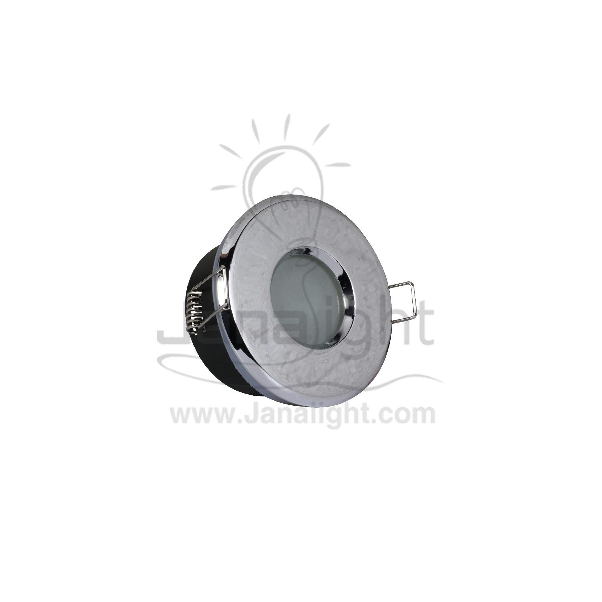 سبوت لايت وتربروف للحمامات فضي لامع Recessed round bathroom bright silver fixed frame spotlight