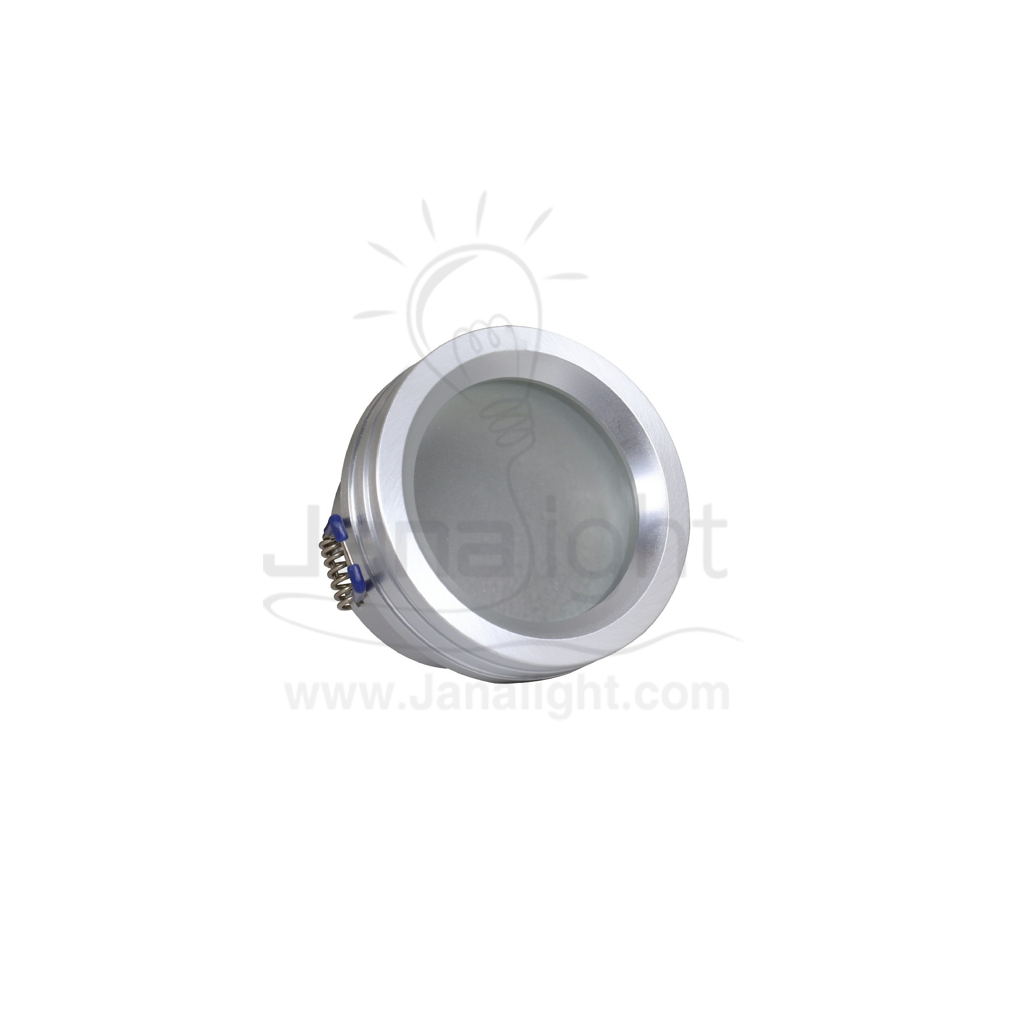 سبوت لايت للحمامات فضي فاتح المنيوم محزز Recessed round bathroom light silver fixed frame side striate spotlight