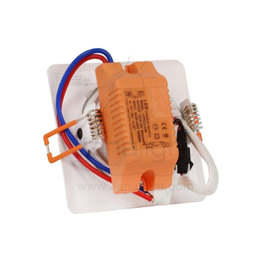 سبوت لايت 5 وات مربع فريم ابيض ابيض لد ثابت LIPER fixed recessed square white body color spotlight 5 watt