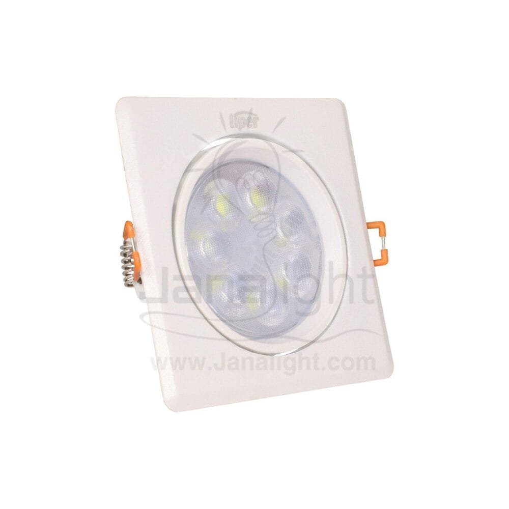 سبوت لايت 7 وات مربع فريم ابيض ابيض لد متحرك LIPER pivoting recessed square white downlight 11cm