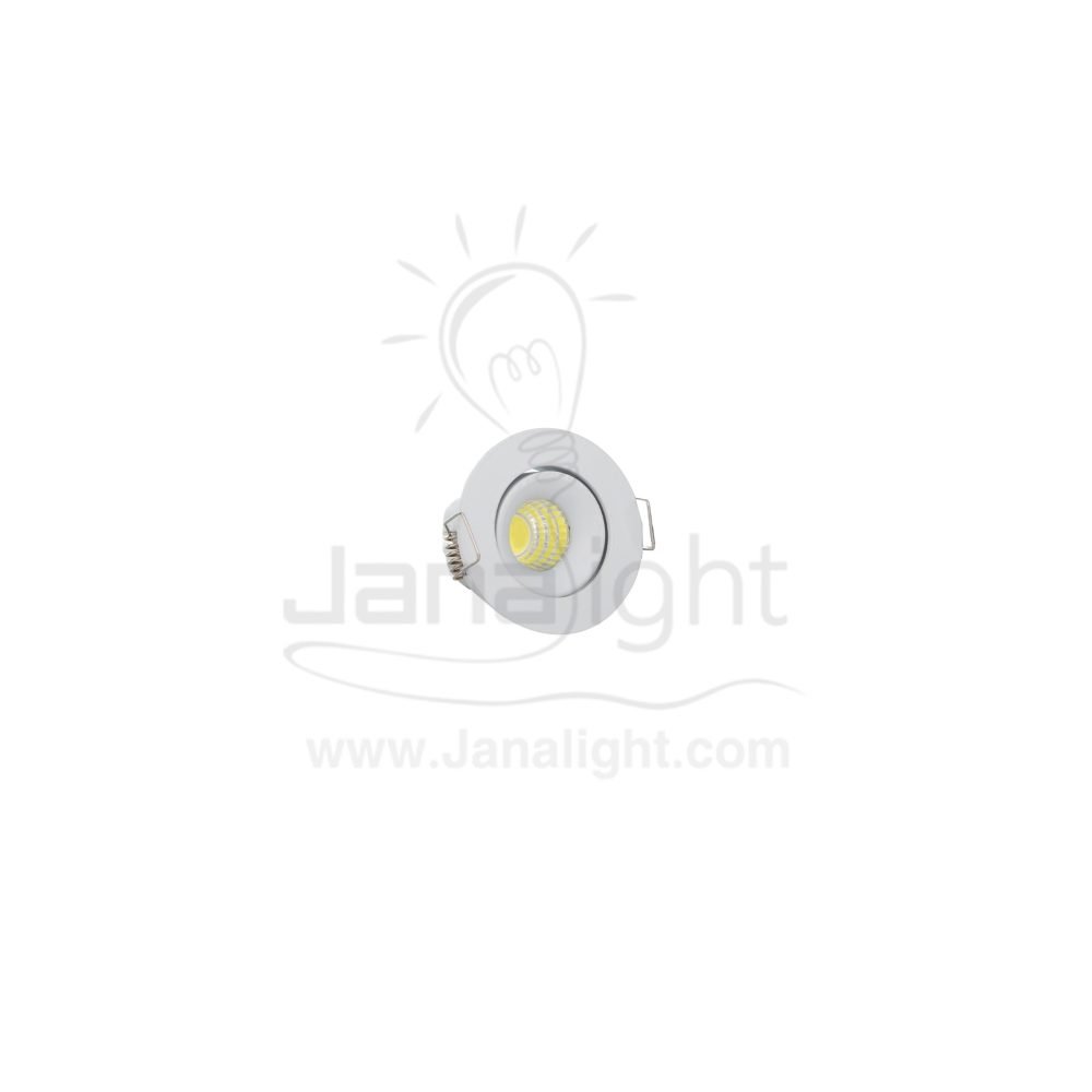 سبوت زر لد 3 وات COB سادة مدور متحرك ابيض ابيض Pivoting recessed submersible round white mini led spotlight 3 watt