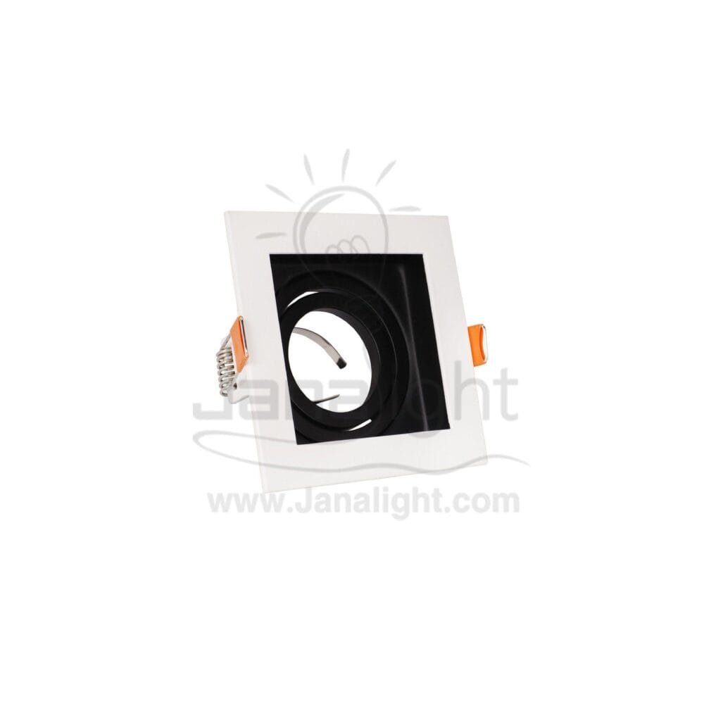 جسم سبوت 1 عين ميتال مربع غاطس ابيض Square Single Metallic White SpotLight Frame with Black ring