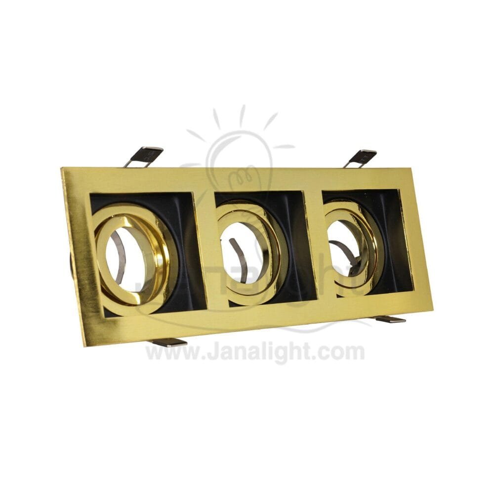 جسم سبوت 3 عين ميتال مربع غاطس ذهبي لامع Triple Square Metallic Shiny Gold Black SpotLight Frame