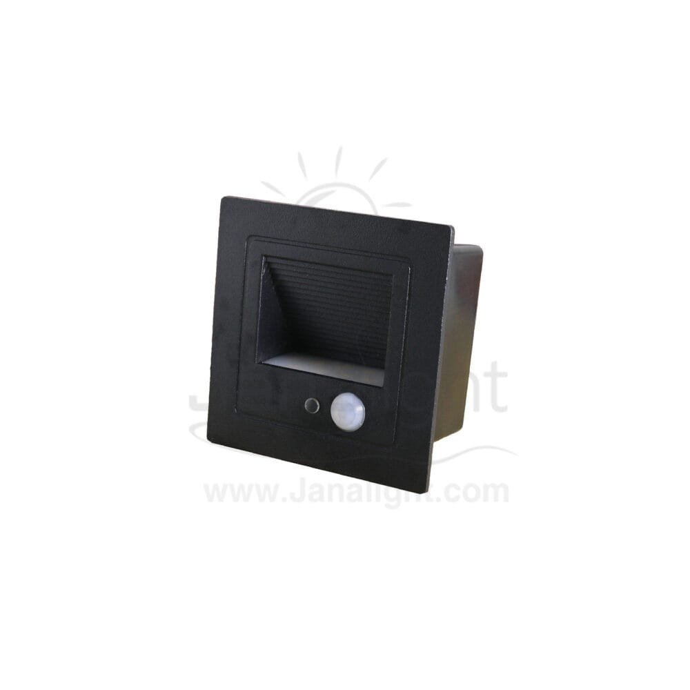 سبوت سلم مربع كبير 3 وات اسود بسنسور حركة جنى لايت 3 watt black large stair lighting
