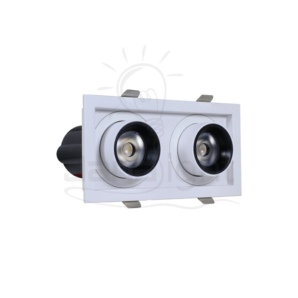 سبوت تراك مربع غاطس 2 عين 14 وات ابيض و اسود QY-252 Recessed retractable swivel twin rectangular white and black spotlight 14W