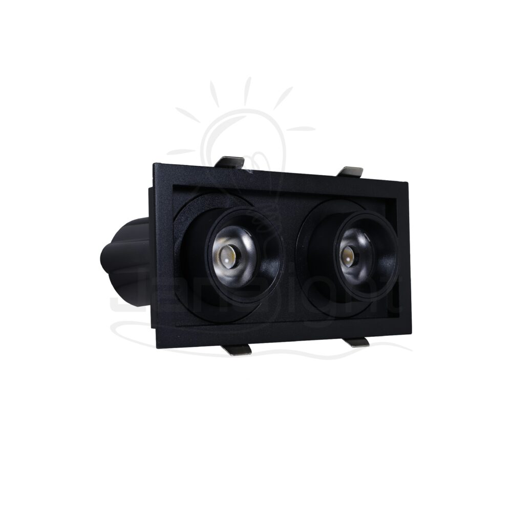 سبوت تراك مربع غاطس 2 عين 14 وات اسود QY-2521 Recessed retractable swivel twin rectangular black spotlight 14W