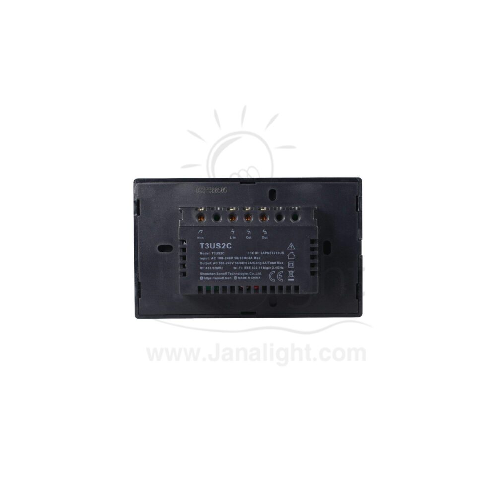 مفتاح تاتش واي فاي اسود 2 سونوف SF085 Sonoff wi-fi smart wall switch 2 gang black
