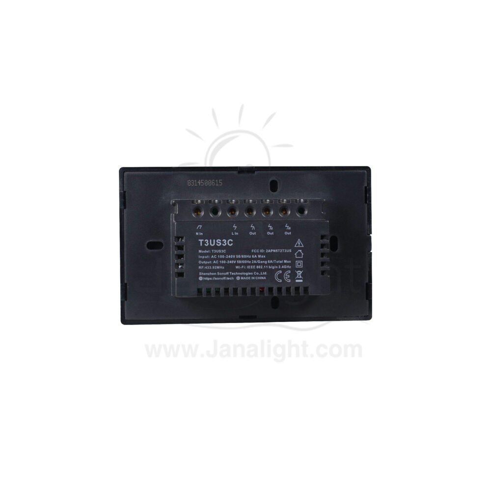 مفتاح تاتش واي فاي اسود 3 سونوف SF068 Sonoff wi-fi smart wall switch 3 gang black
