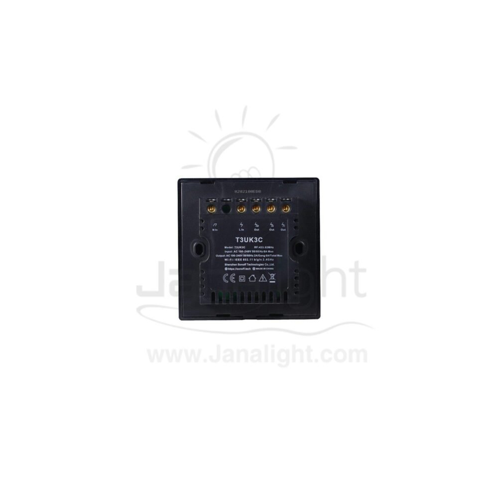 مفتاح تاتش مربع 7x7 واي فاي اسود 3 سونوف t3uk3c Sonoff wi-fi smart wall switch 3 gang 7*7 white