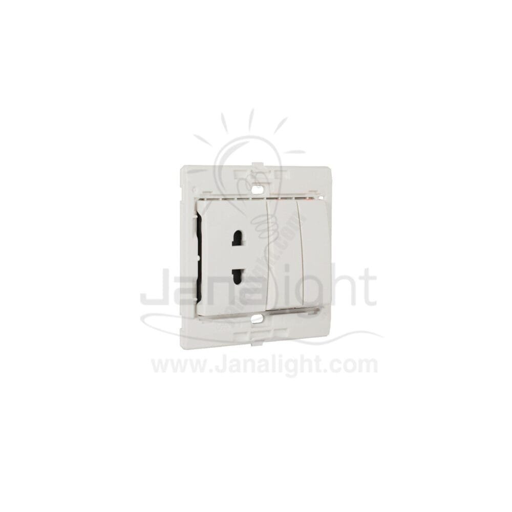 بريزة امريكي ومفتاح احادي مجوز 7x7 ساس ابيض White socket with Double switch 7*7 sas