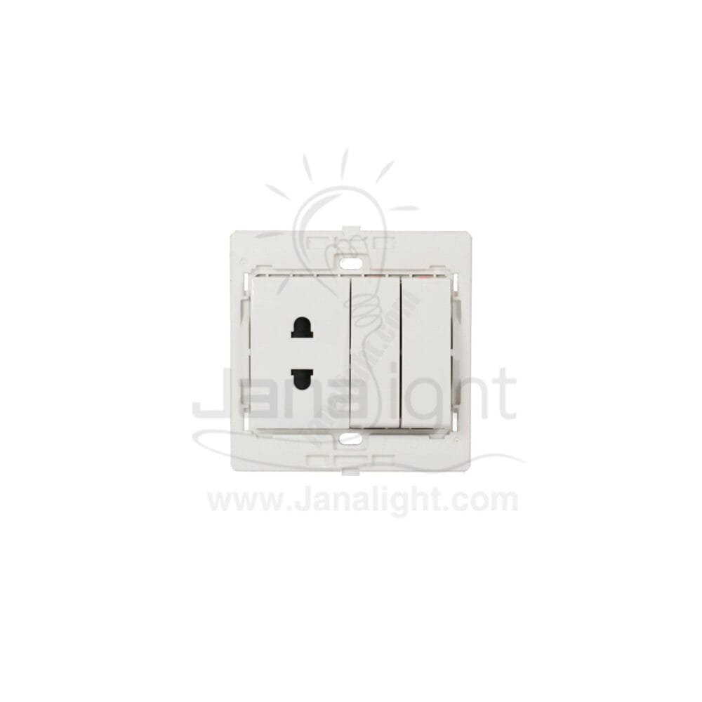 بريزة امريكي ومفتاح احادي مجوز 7x7 ساس ابيض White socket with Double switch 7*7 sas