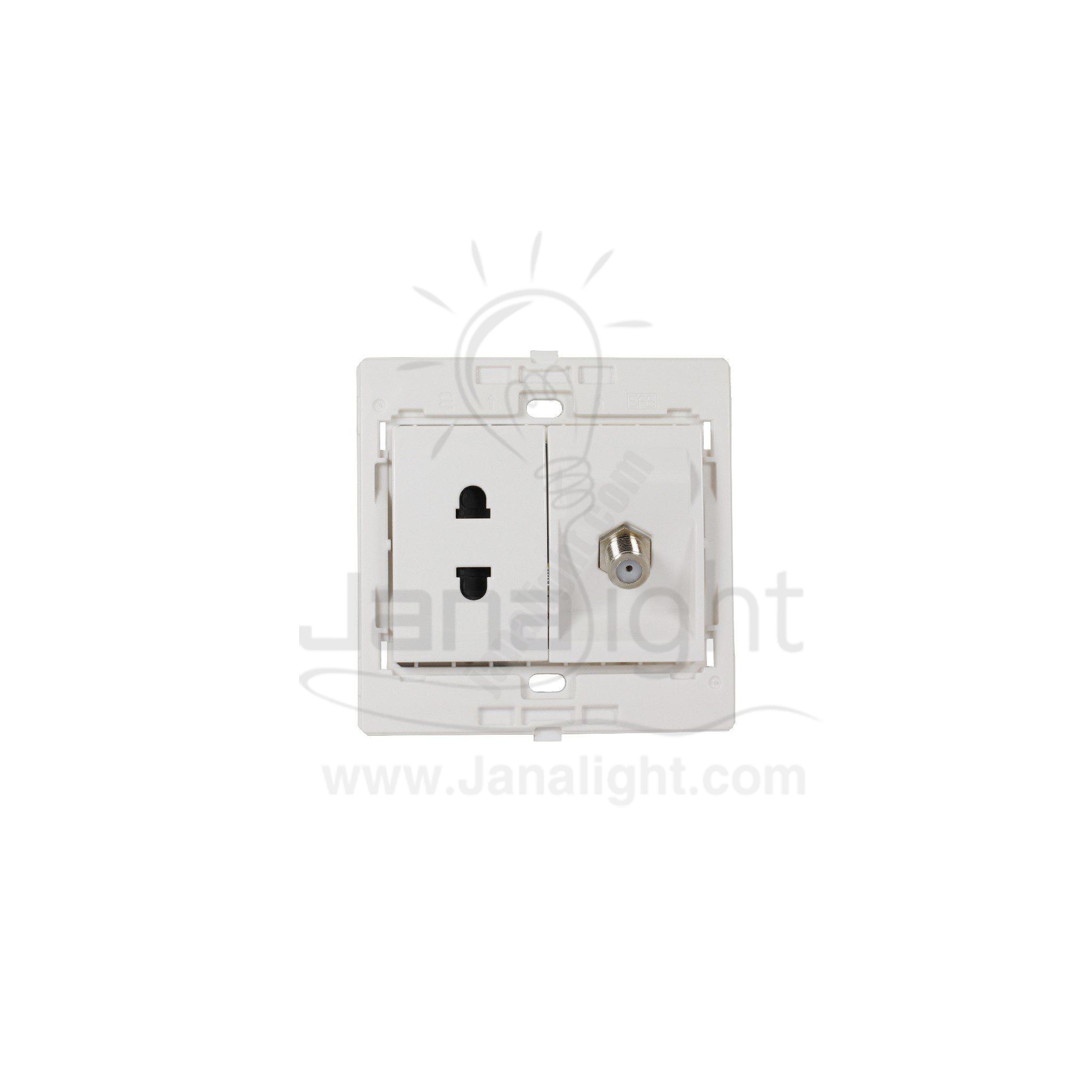 بريزة امريكي وبريزة دش 7x7 ساس ابيض White socket with socket TV 7*7 sas