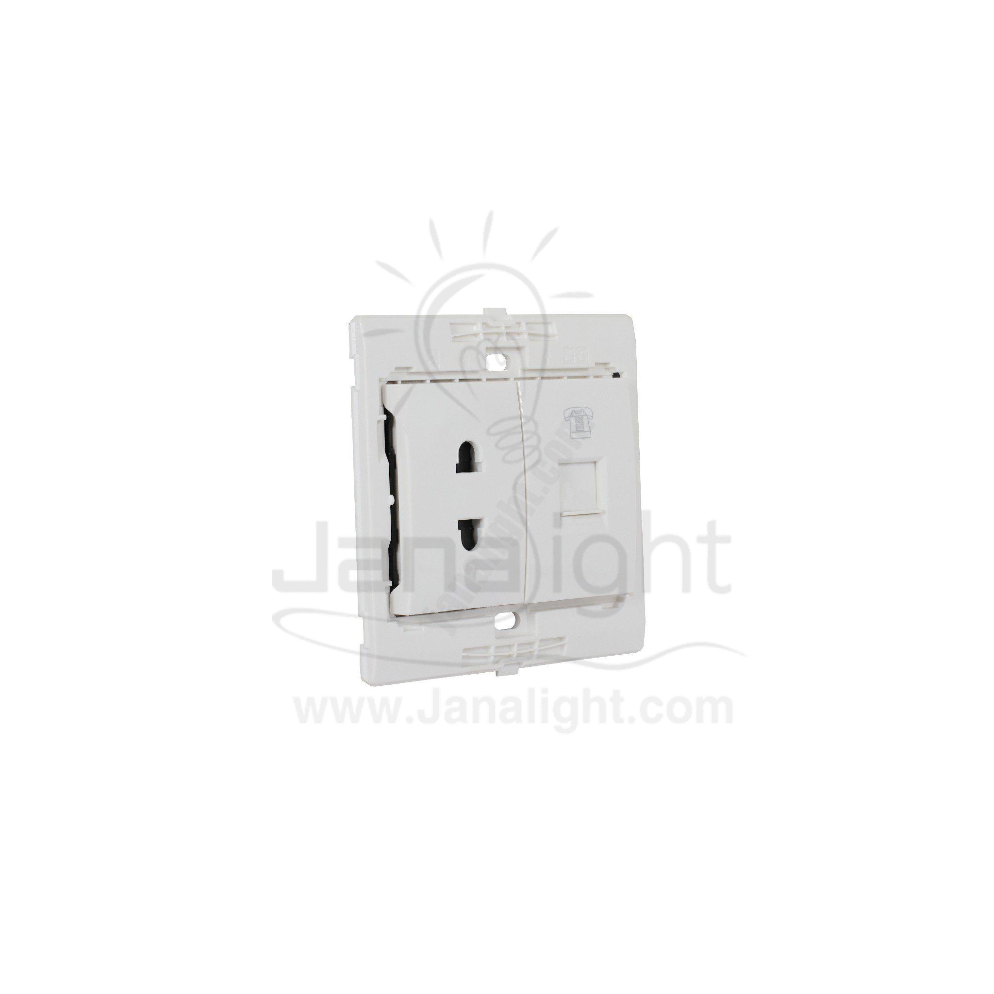 بريزة امريكي وبريزة تليفون 7x7 ساس ابيض White socket with Phone Socket 7*7 sas