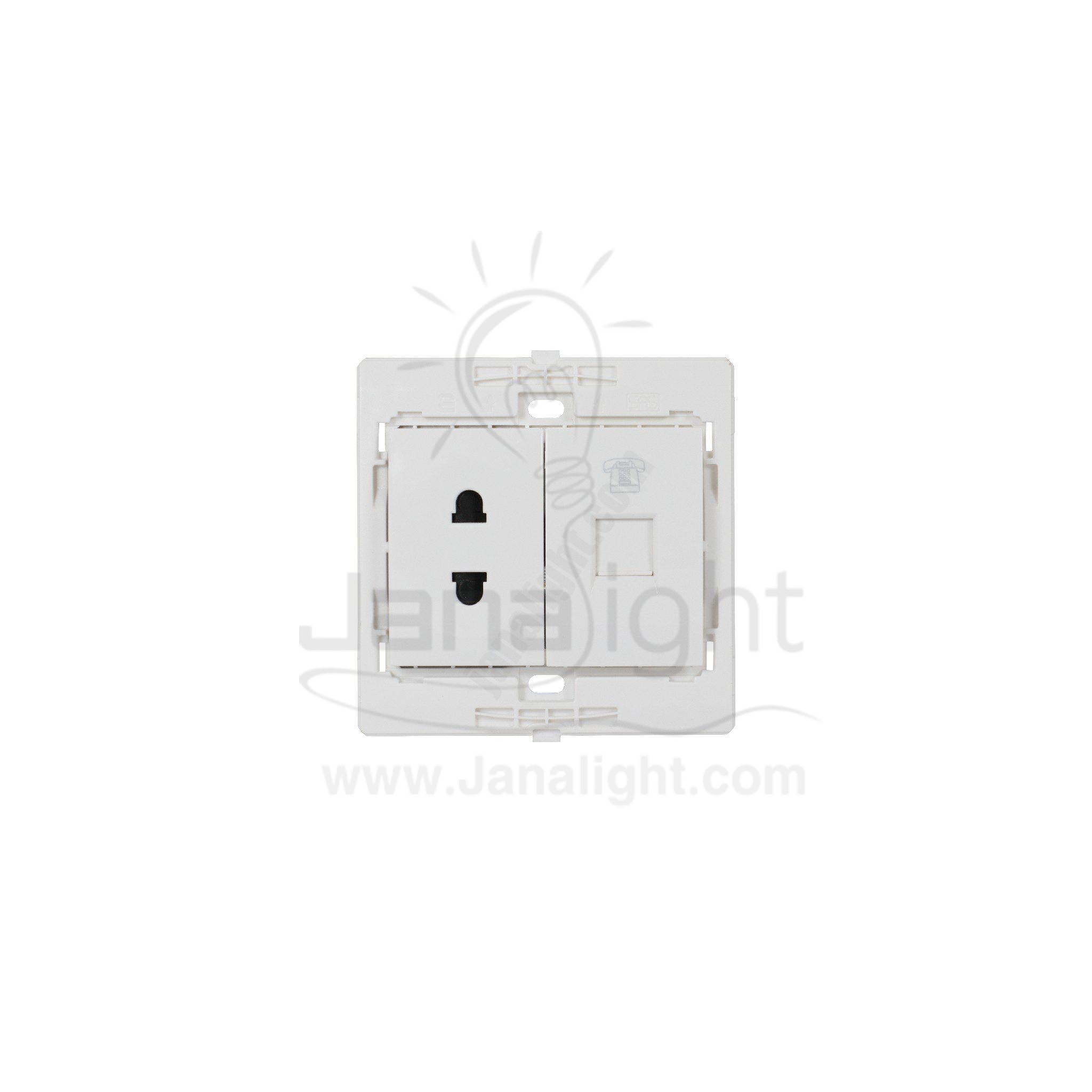 بريزة امريكي وبريزة تليفون 7x7 ساس ابيض White socket with Phone Socket 7*7 sas