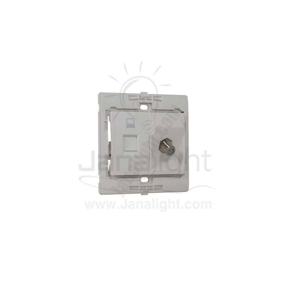 بريزة دش وبريزة نت CAT5 ساس 7x7 ابيض White satellite socket and Internet socket CAT5 SAS 7*7