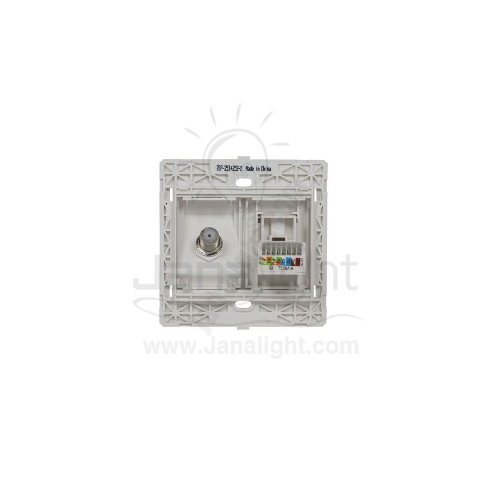 white socket TV with CAT5 socket 7*7 sas بريزة دش وبريزة نت 7x7 CAT5 ساس ابيض