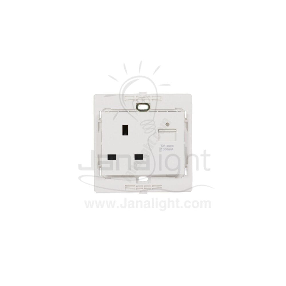 مدخل شاحن USB وبريزة انكليزي 7x7 ساس ابيض white universal+usb socket 7*7 sas E