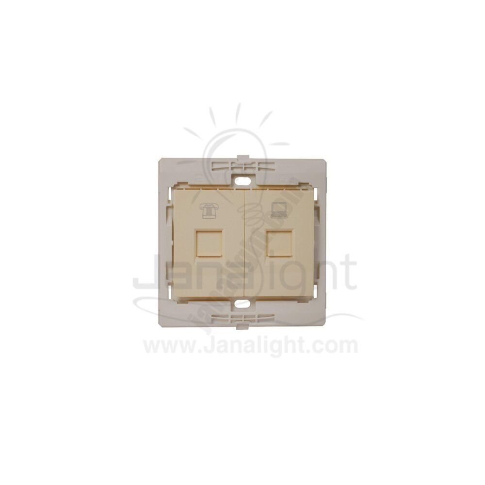 beage Phone Socket with CAT5 socket 7*7 sas بريزة تليفون وبريزة نت CAT5 ساس بيج 7x7